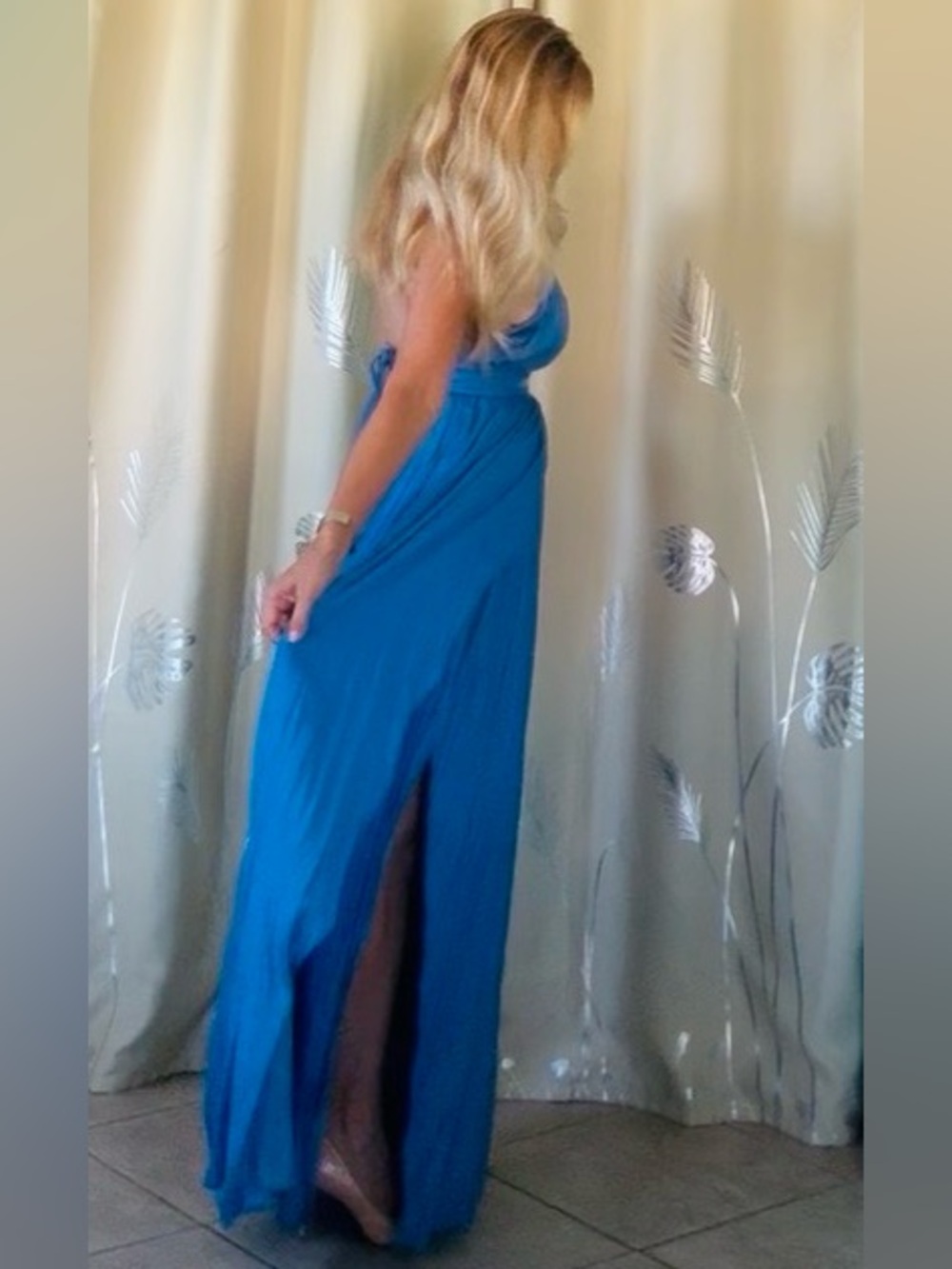 Lulu's Vibrant Blue Grecian-style Maxi Dress with Halter Neckline